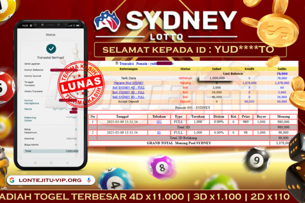 TOGEL SYDNEY LOTTO – LONTEJITU 9 MEI 2025
